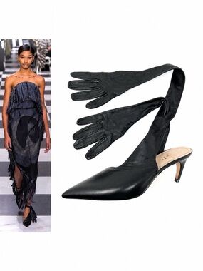 RARE Christian Dior SS18 Black Leather Pointed Toe Glove Heels Pumps 38.5 8.5